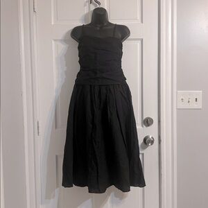 100% linen Elegant Black Midi Dress